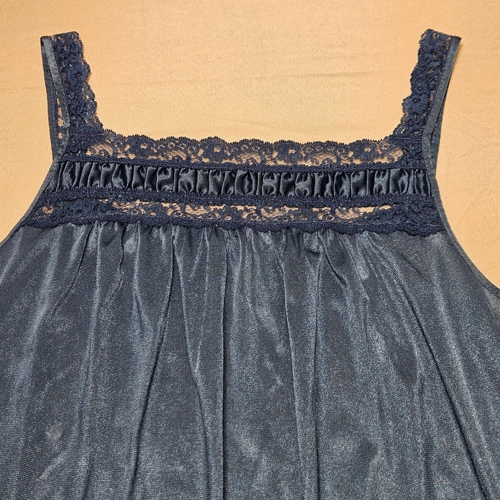 Vintage First Love Nightgown Women Medium Blue Lace Trim Satin Chemise USA 816